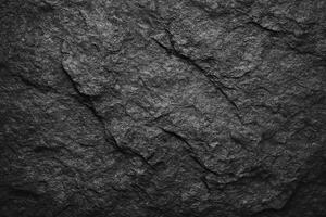 Black and White Stone Texture Close Up of Old Rough Concrete Wall Dark Gray Grunge Background Wide Banner Panoramic Rock Surface Template with Space for Design photo