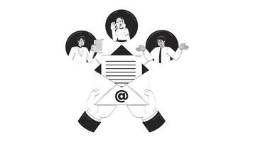Business email communication doodle outline animation. Office workers correspondence. Collaborative messaging online employees animated sketch 2D concept isolated on white. 4K motion graphic video