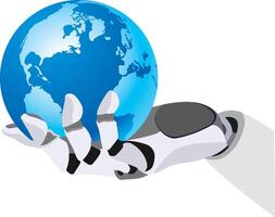 A robot holding a globe in its hand vector