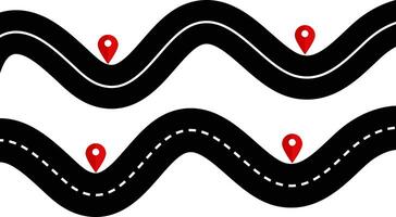 road with location pin point. Highway symbols. Road signs. Winding road. Journey traffic curved highway. Road to horizon in perspective vector
