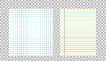Notebook lined paper. Paper stripes with red margin on left. old paper background. Classic note for study vector
