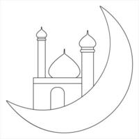 Ramadan and Eid Crescent Moon with Lantern continuous line art vector