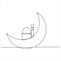 Ramadan Kareem Mosque and Crescent Moon continuous line graphic vector