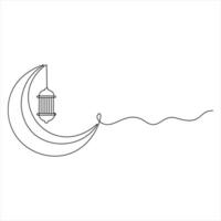 Ramadan and Eid Crescent Moon with Lantern continuous line drawing illustration vector