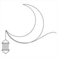 Single continuous line drawing of moon and mosque Islamic new year concept vector