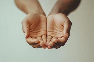 Two hands showing open palms, offering help and support photo