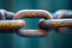 Rusty chain links showing strength and corrosion close up photo