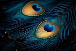 Peacock feathers showing iridescent colorful patterns photo