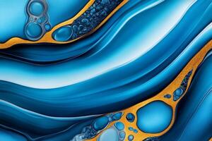 Blue and gold abstract painting creating dynamic visual flow photo