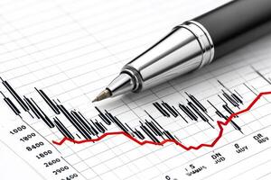 Pen showing financial loss on spreadsheet with declining graph and numbers photo