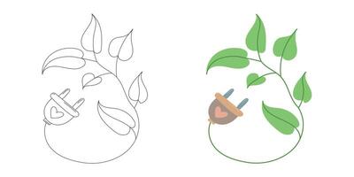 Power plug connected to leafy vine, merging technology and nature, symbolizing renewable energy, green electronics, and environmental innovation vector