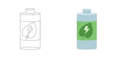 Minimal eco battery icon with leaf and lightning bolt, representing clean power storage, electric sustainability, and renewable voltage source vector