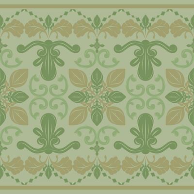 Beautiful Grunge Neatly Detailed Gold Green Motif Ornament Scroll Geometric Exotic Element Seamless Pattern. Royal Florals And Curly Design for Wallpaper Background Interior Fabrics Weaves Silk Lace