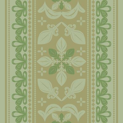 Delicate Exquisite Scroll Ornament Luxury Styles Medieval Ages Florals Decoration with Gold Green on Olive Background. Flowers Petals Leaves Opulence Botanical Pattern for Border Wallpaper Textiles