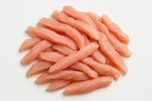 Fresh Raw Julienne Cut Chicken Thigh Meat Perfect for Stir Fries Fajitas and Quick Cooking Recipes photo