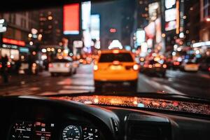 A view of the dashboard of a car at night photo