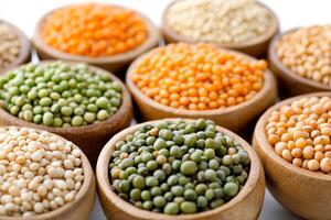 A variety of different types of beans and peas photo