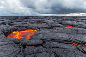 Lava flows from the ground in a lava field photo