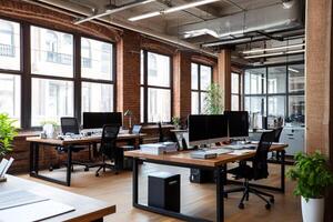 An open office with desks and computers photo