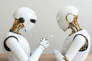 Two robots are talking to each other photo