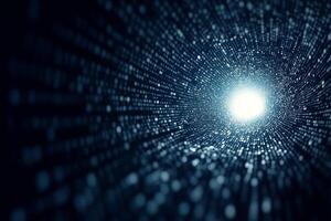A dark tunnel with a bright light coming out of it photo