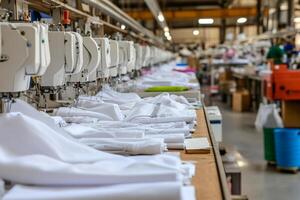 A factory with white shirts and other items photo