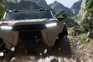 A vehicle driving through a muddy terrain photo