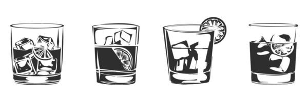 Cocktail Glasses With Ice And Citrus Silhouette Set. Beverage And Refreshment Theme Isolated Illustration Collection vector