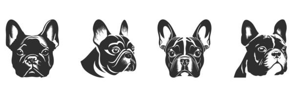 French Bulldog Silhouette Set. Artistic Canine Portraits In Black And White. Isolated Illustration Collection vector