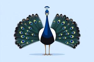 A cartoon peacock with its tail spread out photo