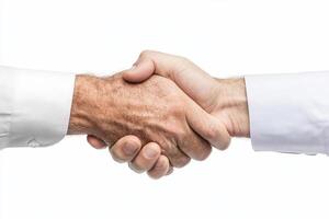 Two men shaking hands on a white background photo