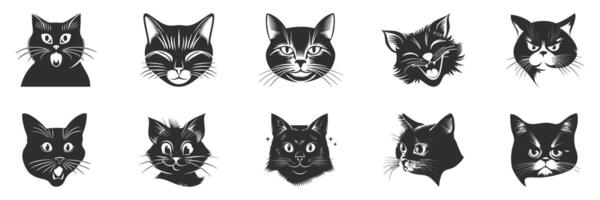 Cat Expressions Set. Diverse Feline Emotions And Moods Isolated Illustration Collection vector