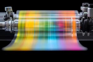 A machine with a rainbow colored ribbon on it photo