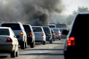 Smoke billowing from a car on the highway photo