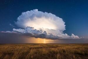 A large cloud is seen in the sky with a lightning bolt photo