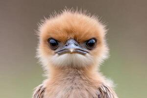 A baby bird with a big head and a big beak photo
