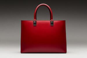 A red leather handbag on a grey background photo