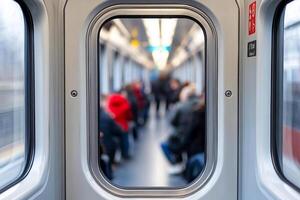 A view of people on a train with the windows open photo