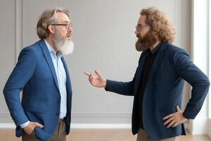 Two men talking in an empty room photo