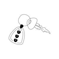 Hand drawn doodle car key with a keychain alarm. Car key remote control. Car Accessories. Isolated on white background vector