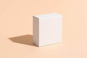 Minimalist White Box Packaging Mockup on Pastel Background with Cast Shadow for Branding and Design photo