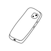 Hand drawn doodle mobile smartphone with side buttons and camera. Isolated on white background vector