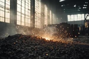 A factory with sparks and sparks coming from the floor photo