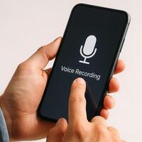 Voice Recording on Smartphone with Microphone Icon for Mobile Applications and Audio Messages photo
