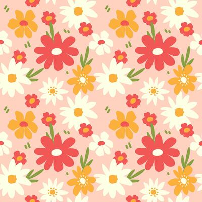 Floral seamless pattern with hand drawn wildflowers in retro style