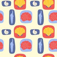 Seamless pattern with colourful hand drawn sea shells vector