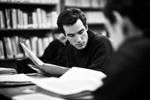 A man reading in a library photo