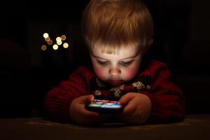 A child playing with a cell phone photo