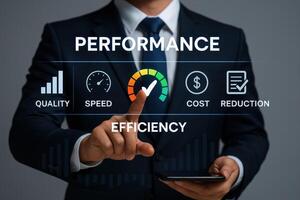 Business Performance Concept Illustrating Quality Speed Efficiency and Cost Reduction for Effective Management photo