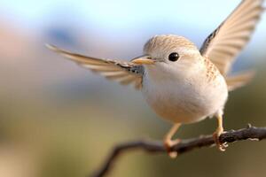 A small bird is perched on a branch photo